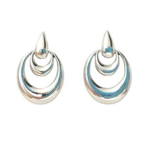 Vintage Napier Unsigned Door Knocker Dangle Earrings Silver Tone Post Screw